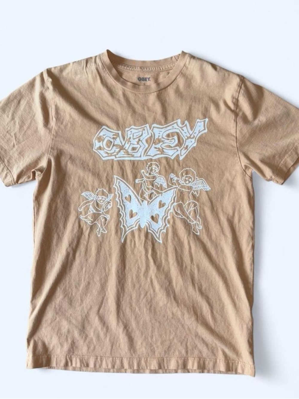 Obey Tan Crewneck Tee, size S